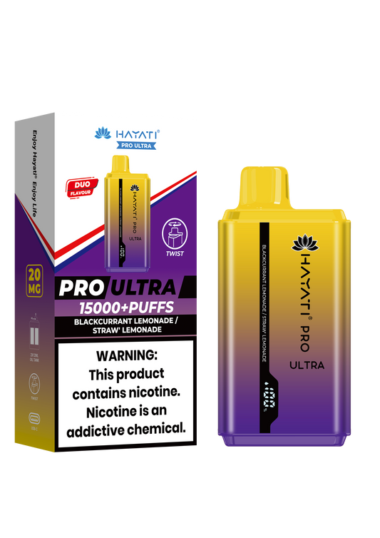 Hayati Pro Ultra 15000 Puffs Disposable Vape - Blackcurrant Lemonade / Straw' Lemonade