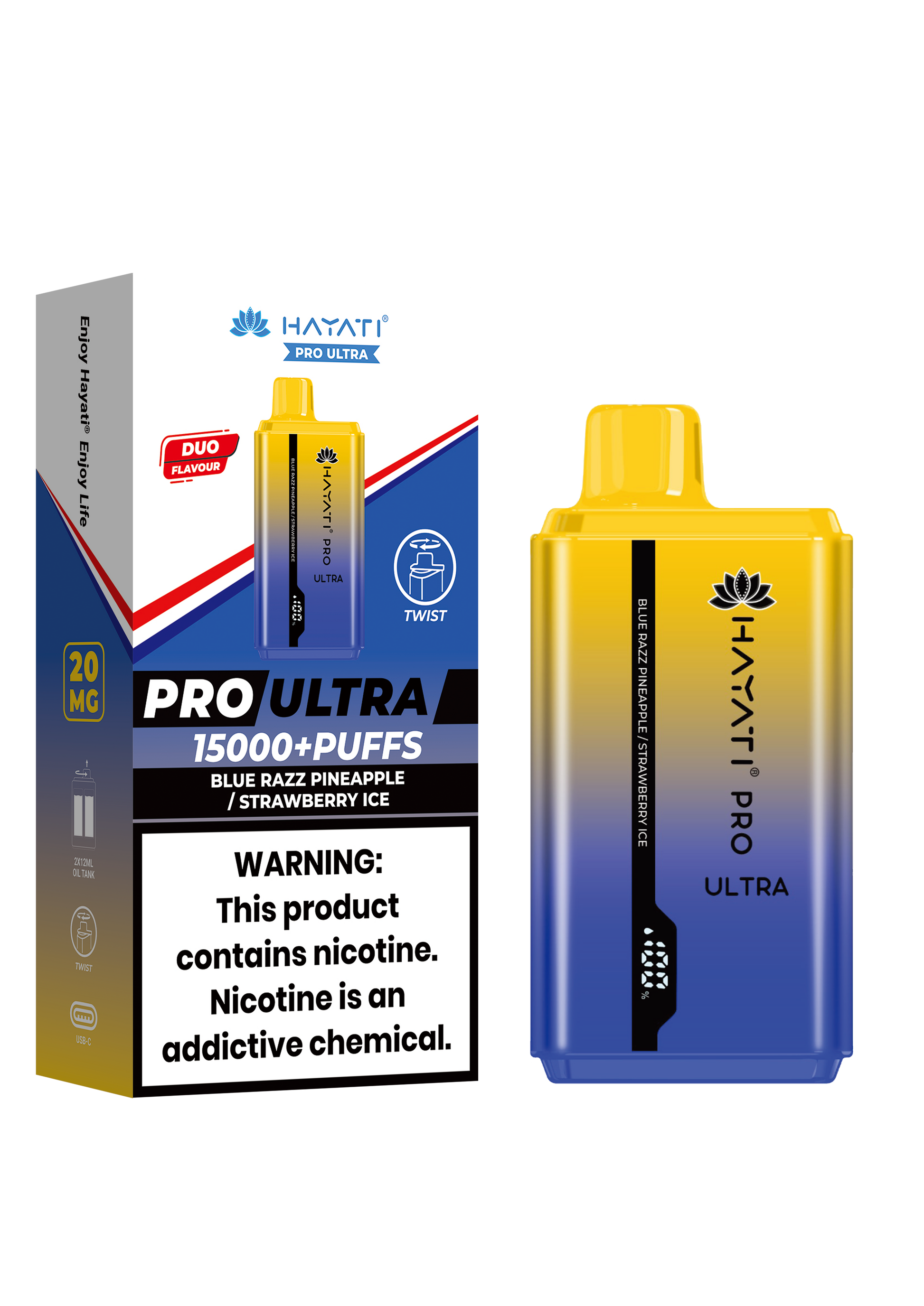 Hayati Pro Ultra 15000 Puffs Disposable Vape-Blue Razz Pineapple / Strawberry Ice