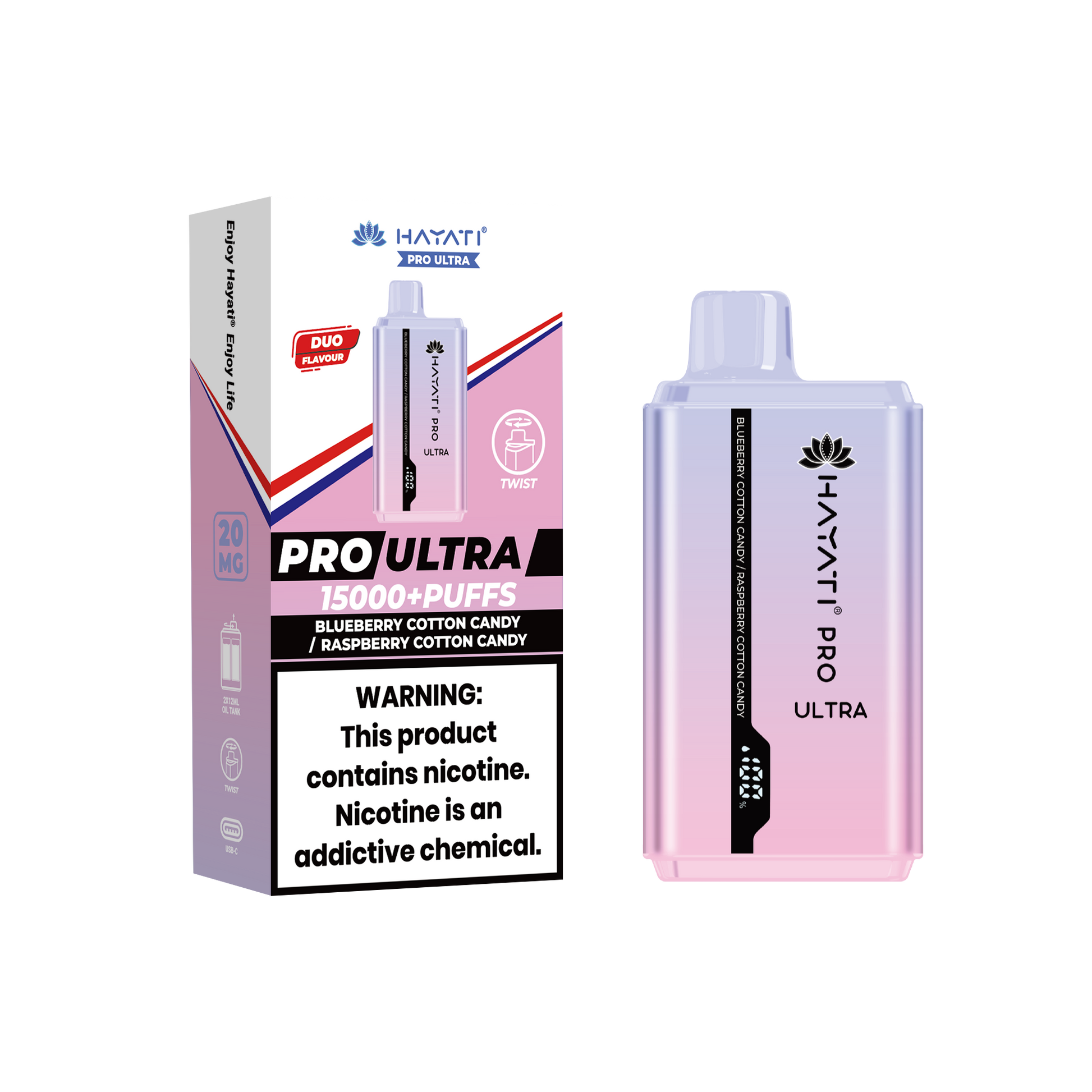 Hayati Pro Ultra 15000 Puffs Disposable Vape-Blueberry / Raspberry Cotton Candy