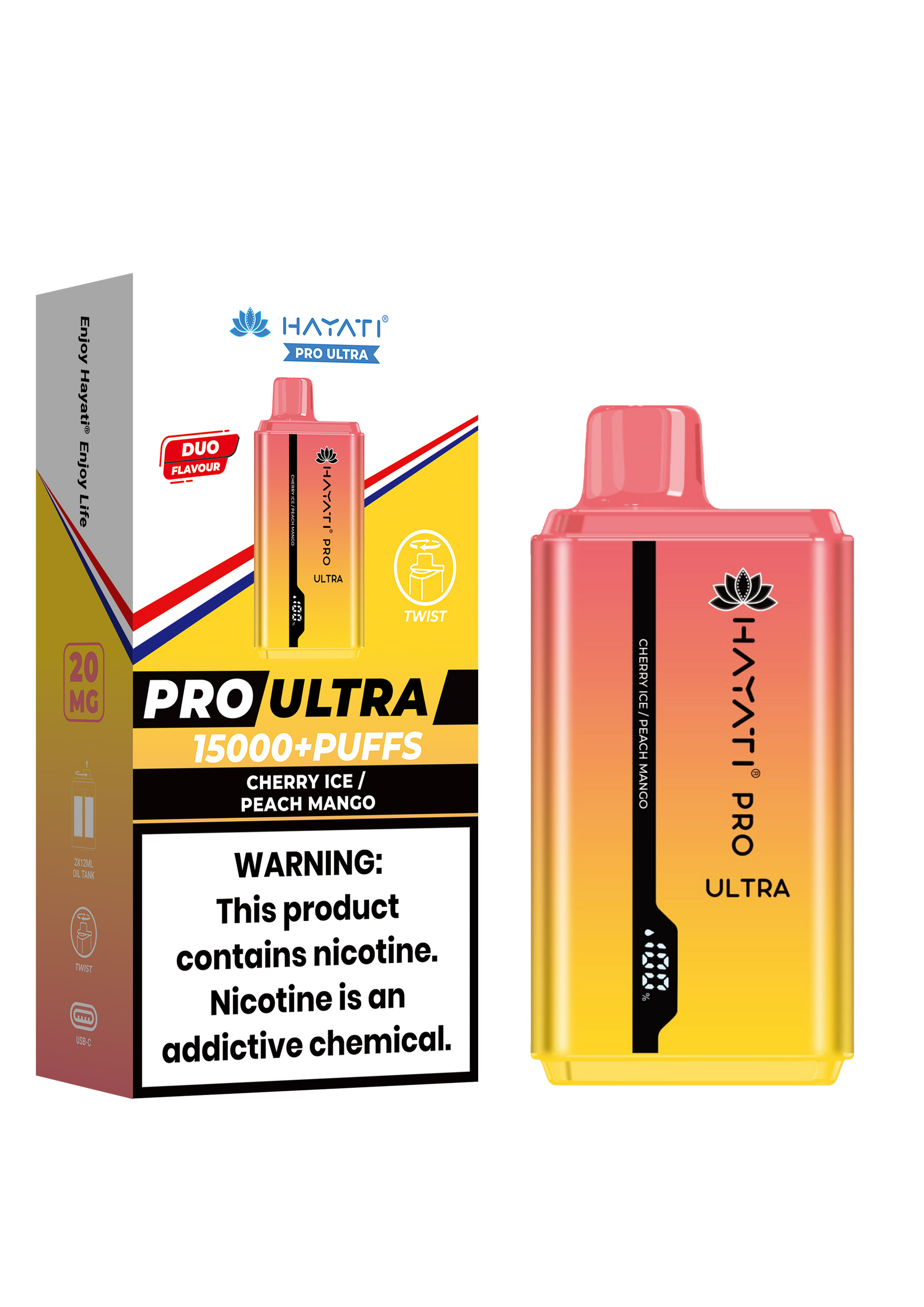 Hayati Pro Ultra 15000 Puffs Disposable Vape-Cherry Ice / Peach Mango