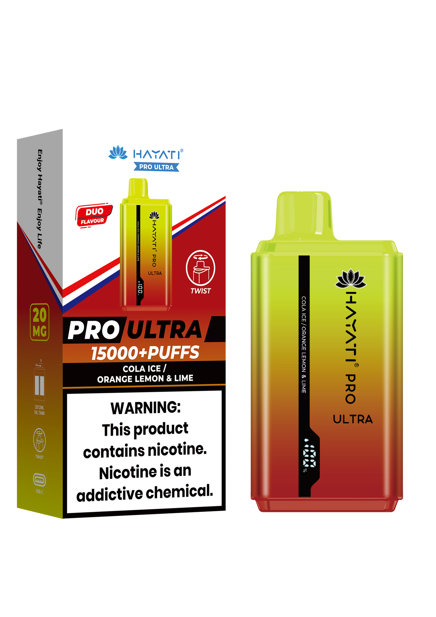 Hayati Pro Ultra 15000 Puffs Disposable Vape-Cola Ice / Orange Lemon & Lime