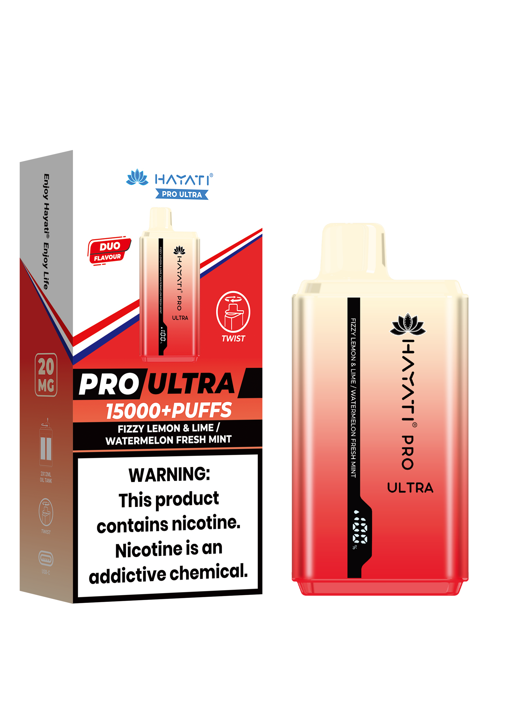 Hayati Pro Ultra 15000 Puffs Disposable Vape - Fizzy Lemon & Lime / Watermelon Fresh Mint