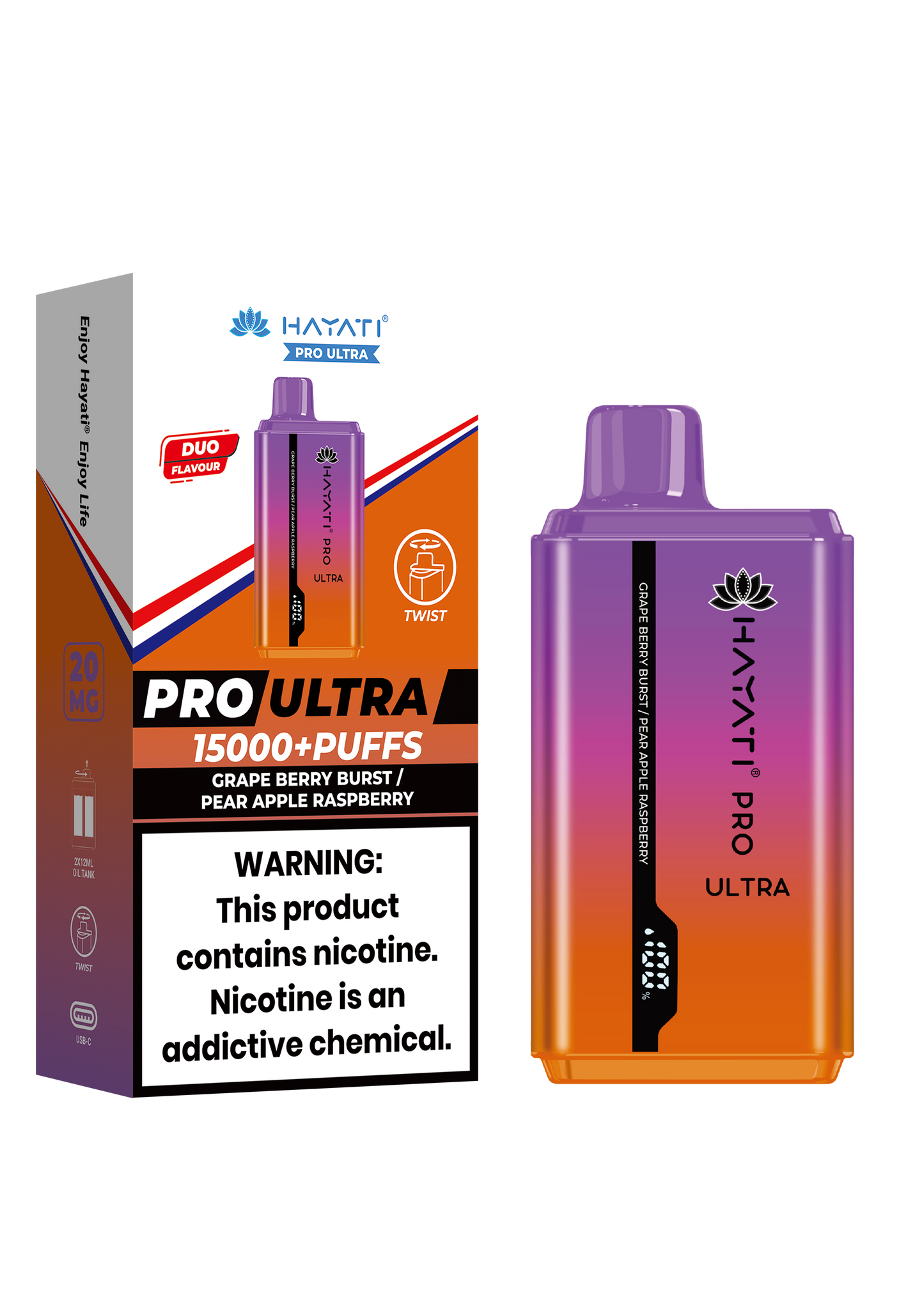 Hayati Pro Ultra 15000 Puffs Disposable Vape - Grape Berry Burst / Pear Apple Raspberry