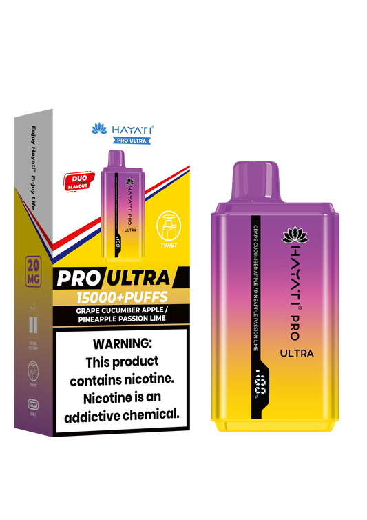 Hayati Pro Ultra 15000 Puffs Disposable Vape - Grape Cucumber Apple / Pineapple Passion Lime