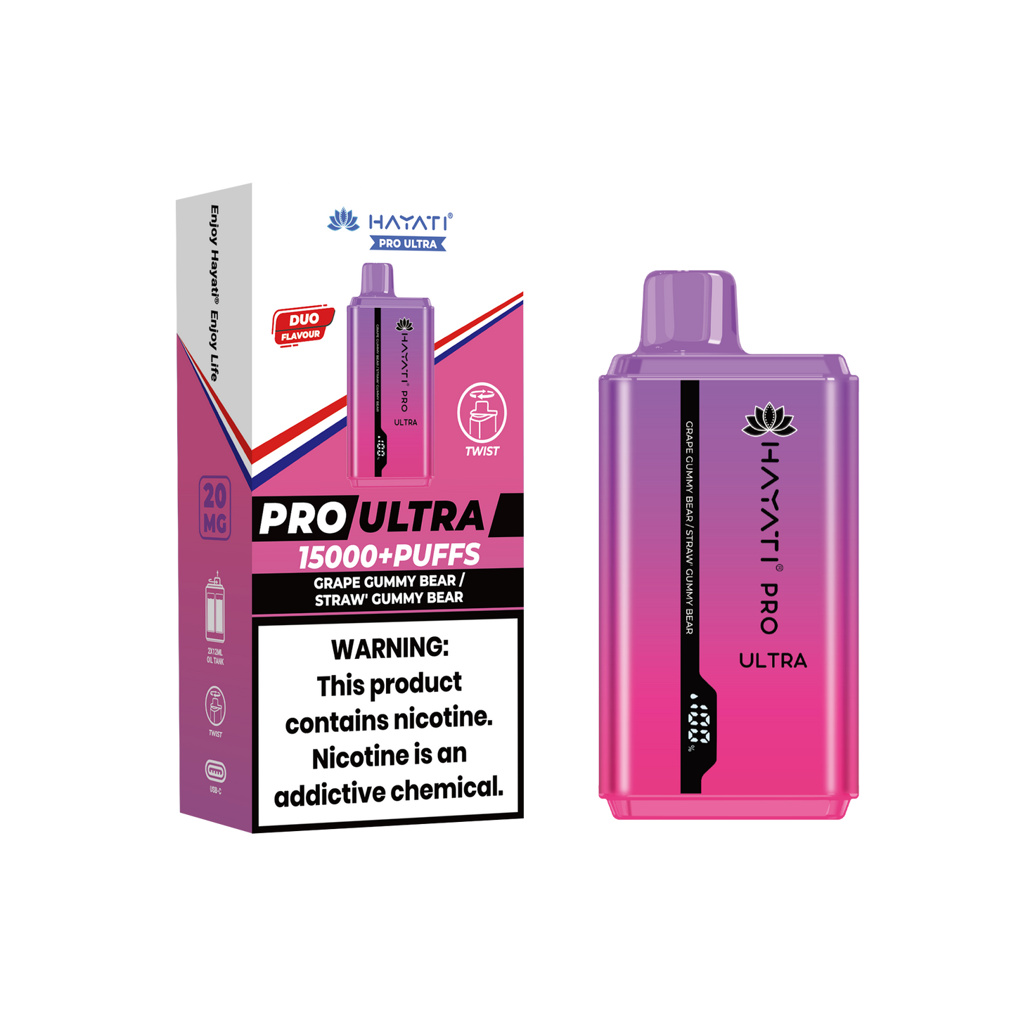 Hayati Pro Ultra 15000 Puffs Disposable Vape - Grape Gummy Bear / Straw Gummy Bear