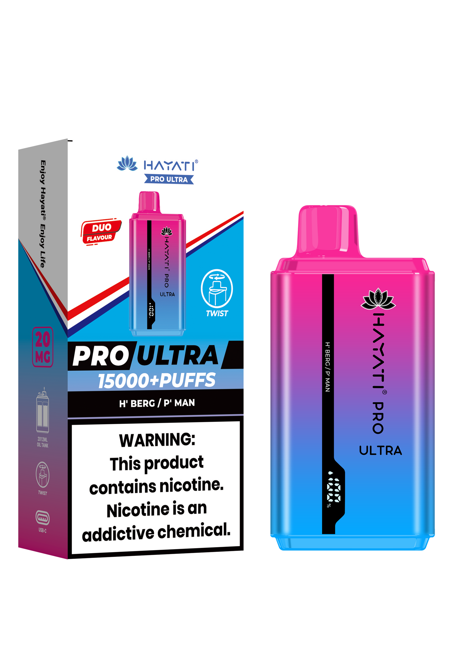 Hayati Pro Ultra 15000 Puffs Disposable Vape - H'Berg / P'Man