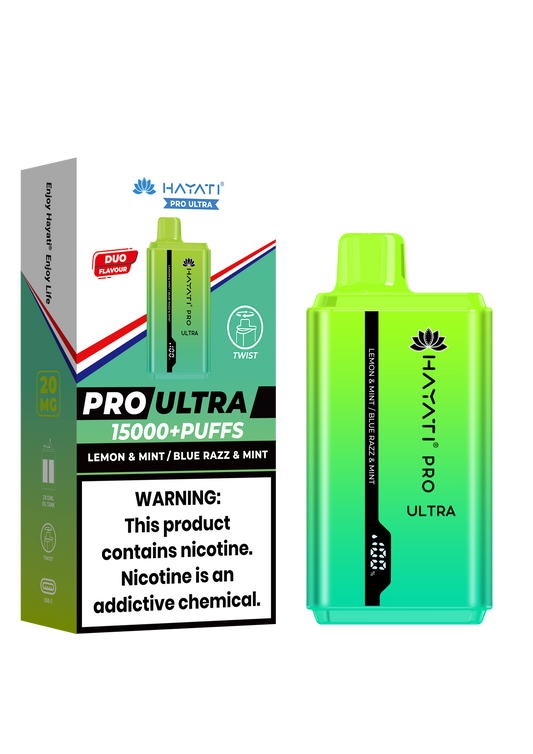 Hayati Pro Ultra 15000 Puffs Disposable Vape - Lemon & Mint / Blue Razz & Mint