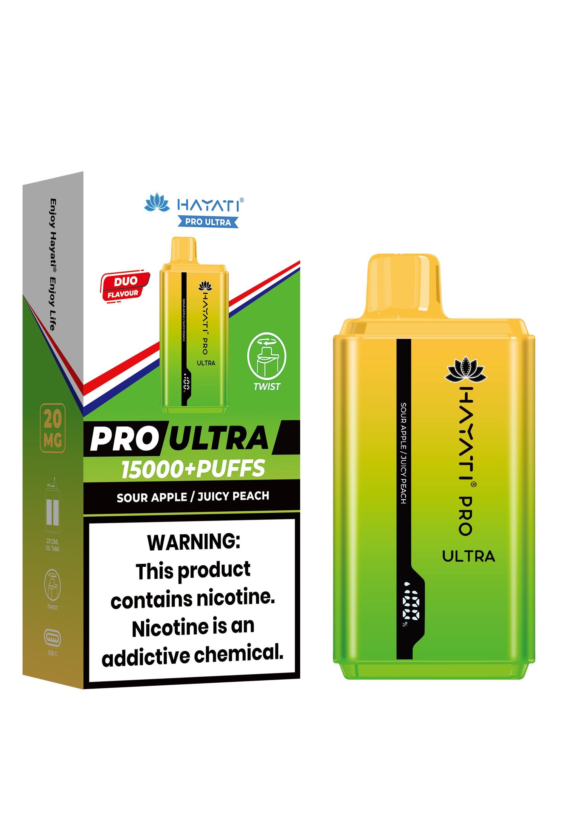 Hayati Pro Ultra 15000 Puffs Disposable Vape-Sour Apple / Juicy Peach