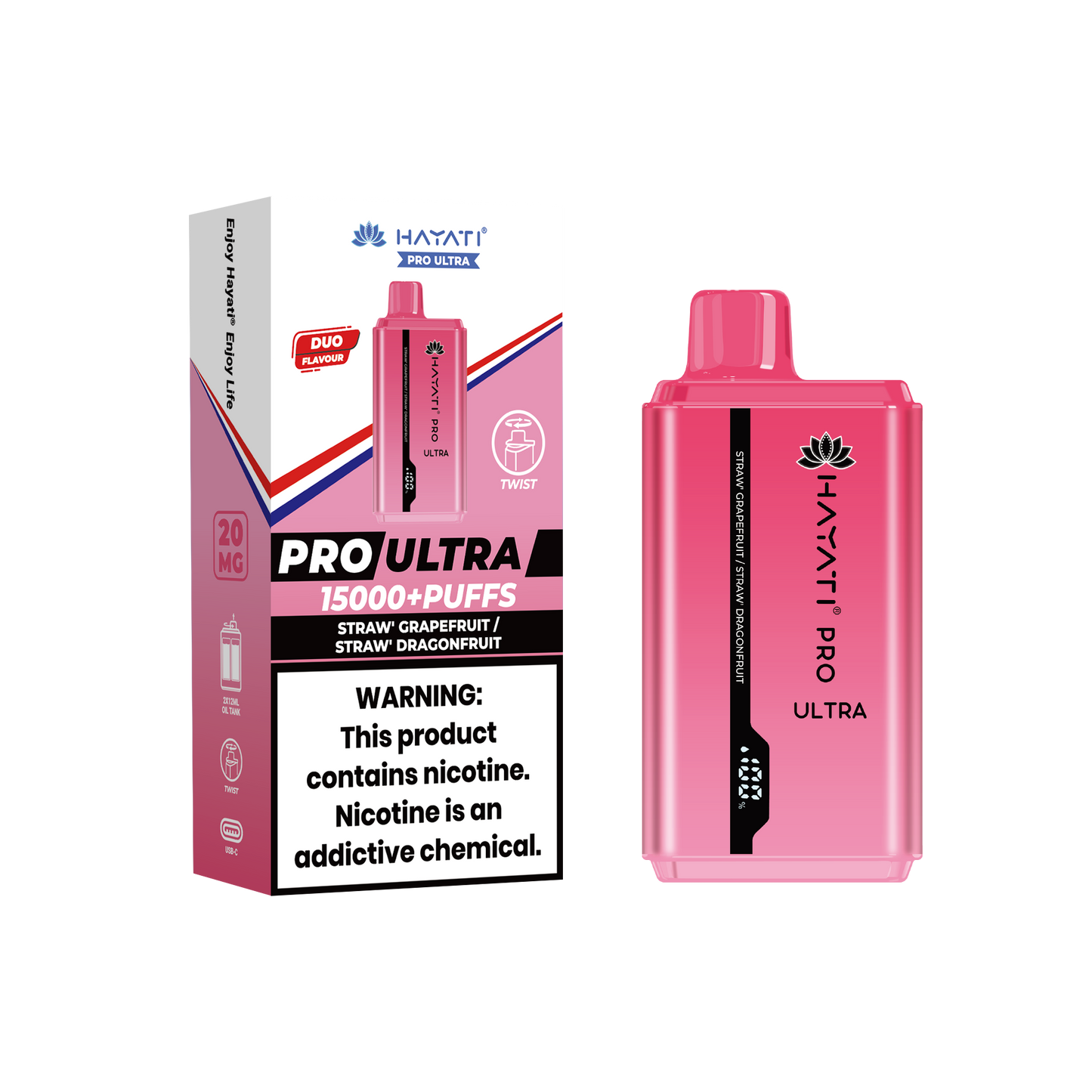 Hayati Pro Ultra 15000 Puffs Disposable Vape-Straw Grapefruit / Dragonfruit